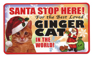 Cat (Ginger) Santa  Stop Here Sign