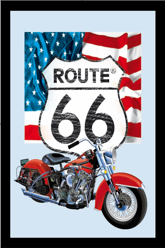 L347 - Route 66 Red Bike / Flag Mirror
